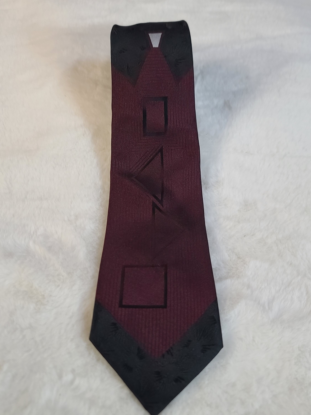 Bugle Boy Burgundy and Black Geometric Tie